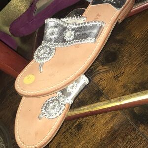 Jack Rogers Tan and Silver Sandals with Ornate Embellishments